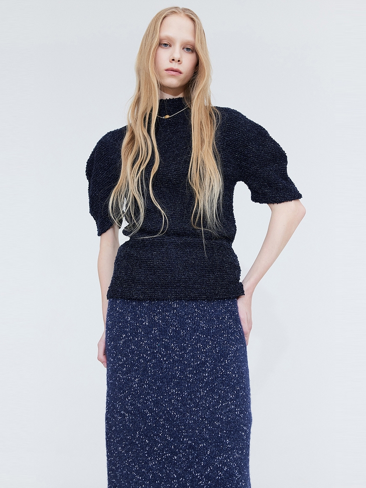 Boucle Half neck T_Navy