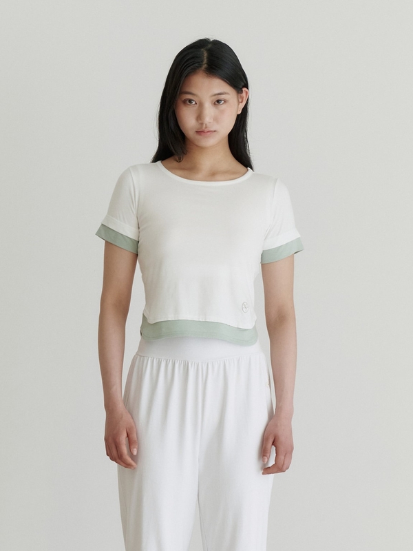 Two-Tone Half Sleeve Top - Ivory & Green