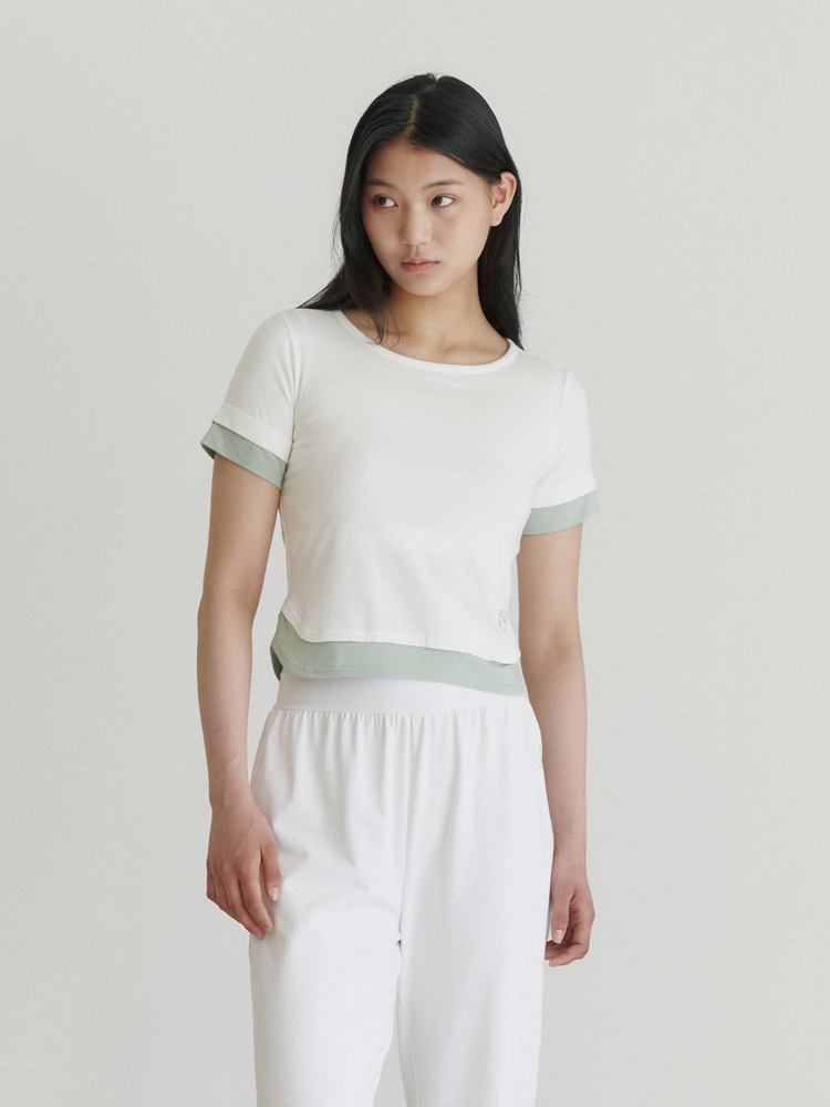 Two-Tone Half Sleeve Top - Ivory & Green