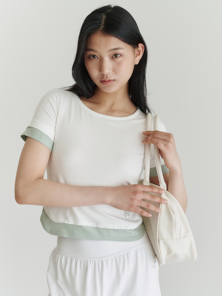 Two-Tone Half Sleeve Top - Ivory & Green