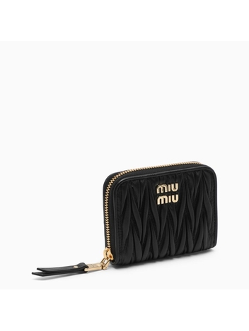 미우미우 Miu Miu Black matelasse leather zip around wallet 5MM2682FPP