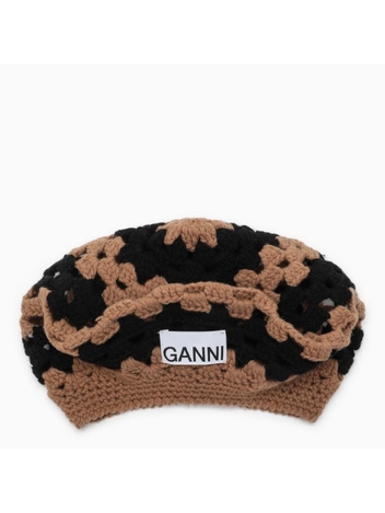 가니 GANNI Black/hazelnut crochet hat A44255791