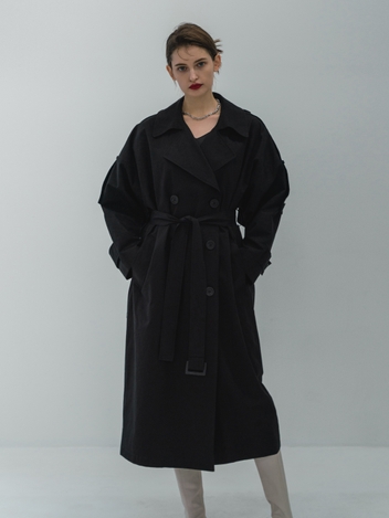 Oversized Back flap Trench coat Black