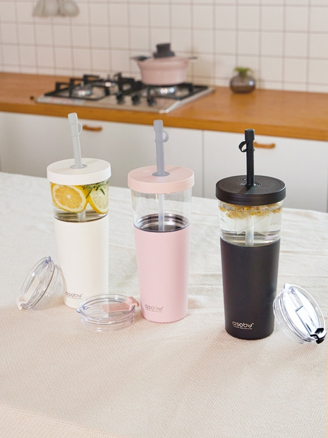 캐나다 아소부 빨대텀블러 앤 스테인레스컵 2IN1 마리나845ml