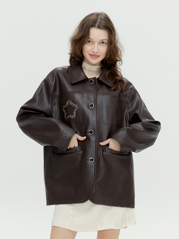 STAR FAUX LEATHER JACKET (BROWN)