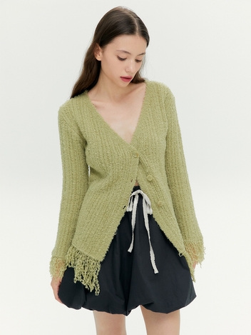 FRINGE KNIT CARDIGAN (OLIVE)