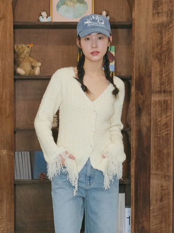 FRINGE KNIT CARDIGAN (CREAM)