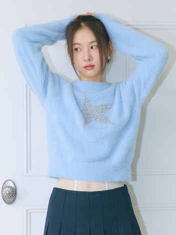 GLITTER STAR BRUSH KNIT (LIGHT BLUE)