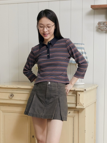 STRIPE PIQUE T-SHIRT (CHARCOAL)