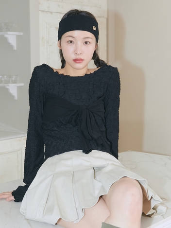 RIBBON OFF SHOULDER T-SHIRT (BLACK)