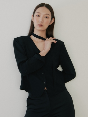 modern ribbon blouse_black