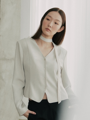 modern ribbon blouse_beige