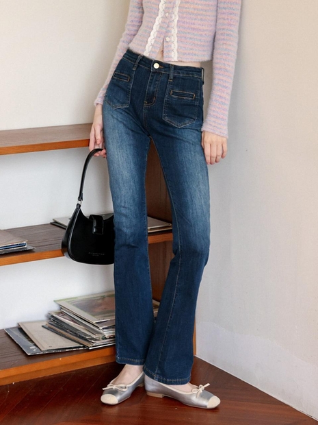 Cest_Washed flared denim pants_DARK BLUE
