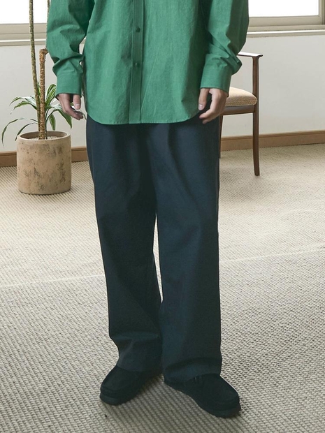포시즌 하프밴딩 투턱 와이드팬츠_네이비