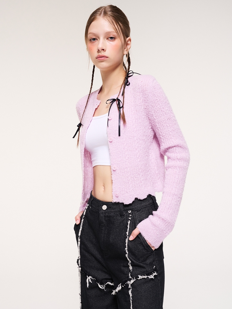 Curling Knit Cardigan, Pink