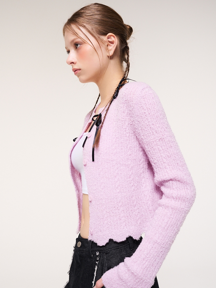 Curling Knit Cardigan, Pink