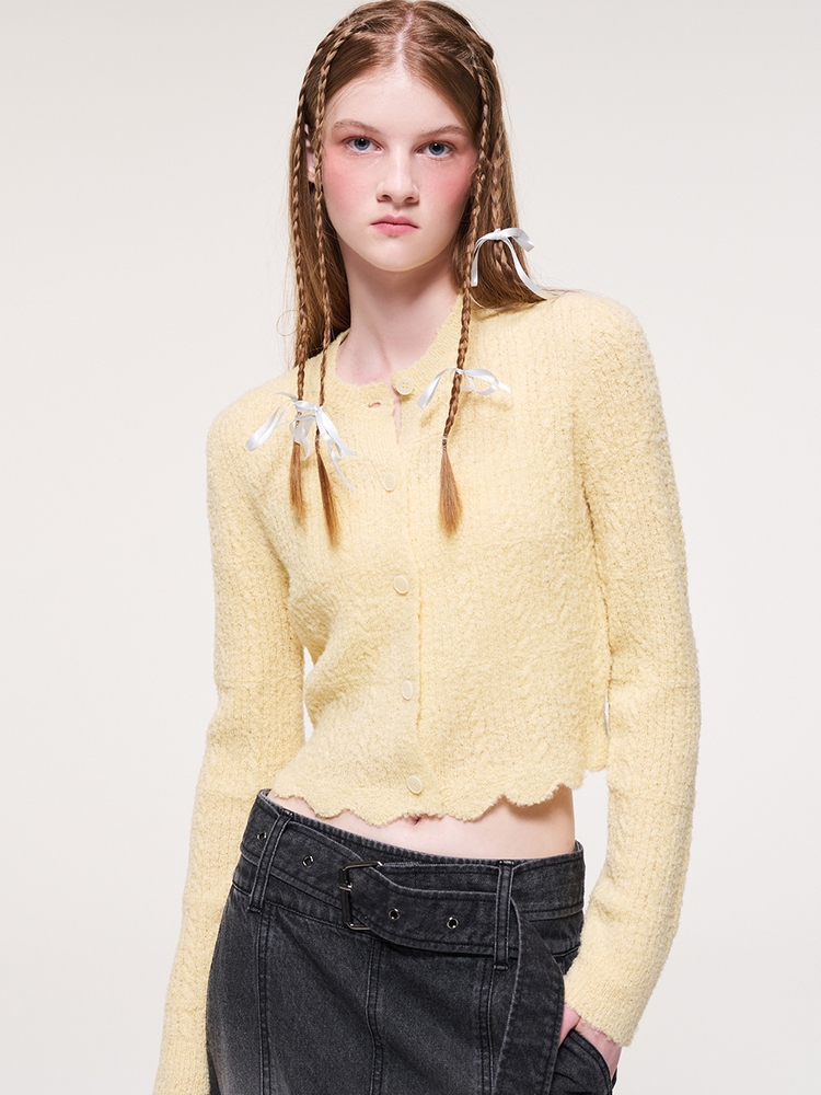 Curling Knit Cardigan, Light Yellow