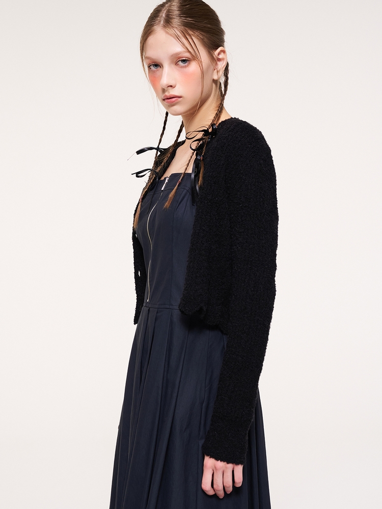 Curling Knit Cardigan, Black