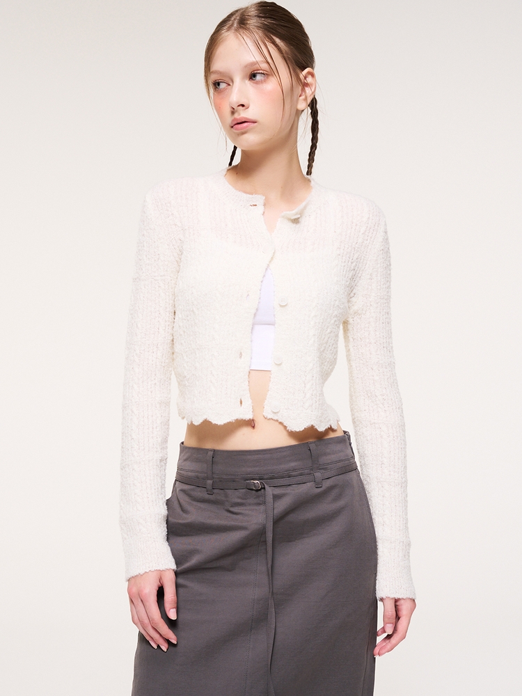 Curling Knit Cardigan, Ivory