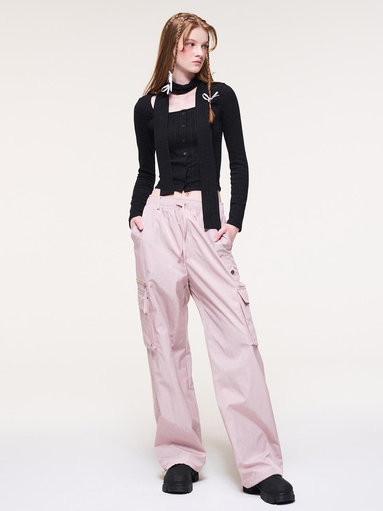 Zipper Point 2-Way Cargo Pants, Pink