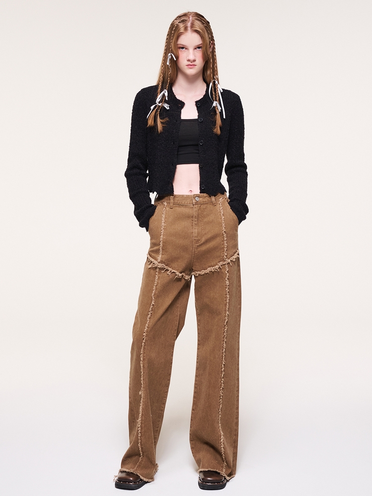 Damage Denim Pants, Light Brown