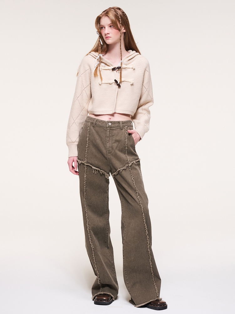 Damage Denim Pants, Khaki Brown