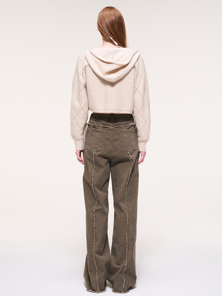 Damage Denim Pants, Khaki Brown