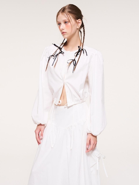 Hidden Button String Blouse, Ivory