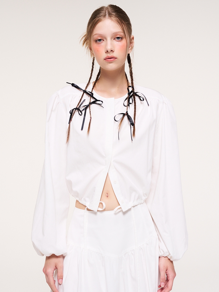 Hidden Button String Blouse, Ivory