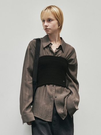 Layered Crop Knit Tube Top (Dark Brown)