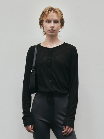 String Button Cardigan Top (Black)