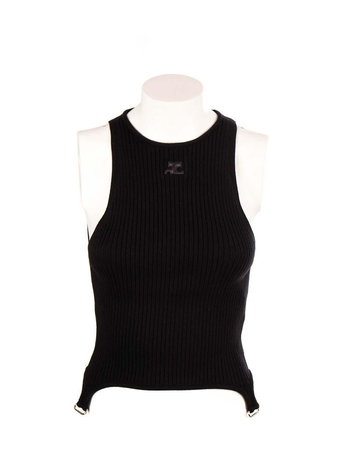 꾸레쥬 서스펜더 리브 로고 민소매 223MTO158FI0001 Black