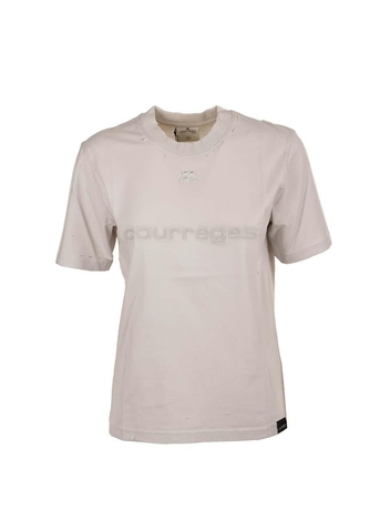 꾸레쥬 로고 프린트 반팔 223JTS083JS0071 Dirty White