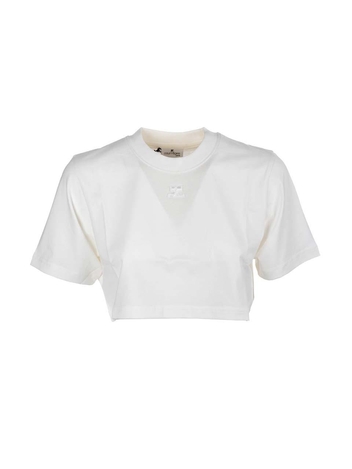 꾸레쥬 로고 프린트 크롭 반팔 223JTS077JS0071 Heritage White