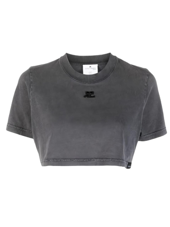 꾸레쥬 로고 프린트 크롭 반팔 223JTS077JS0071 Stonewashed Grey
