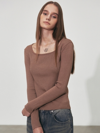 MINIMAL SQUARE LS KNIT_BROWN