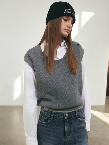 NNC ROUND NECK KNIT VEST_GRAY