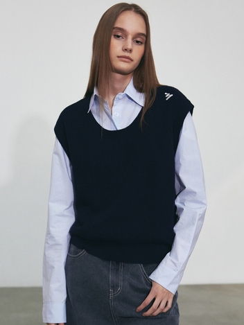NNC ROUND NECK KNIT VEST_NAVY