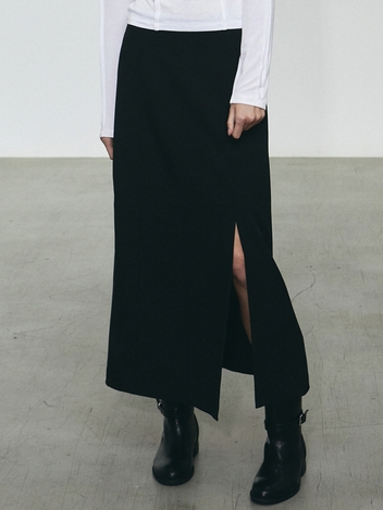SIDE SLIT LONG SKIRT_BLACK
