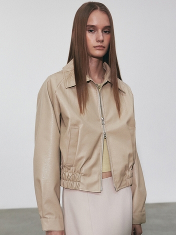 CLASSIC BLOUSON LEATHER JACKET_BEIGE