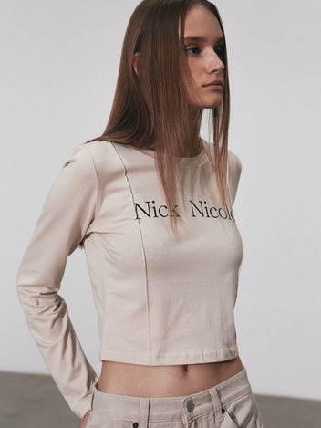 NICOLE PINTUCK LS CROP TOP_BEIGE