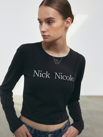 NICOLE PINTUCK LS CROP TOP_CHARCOAL
