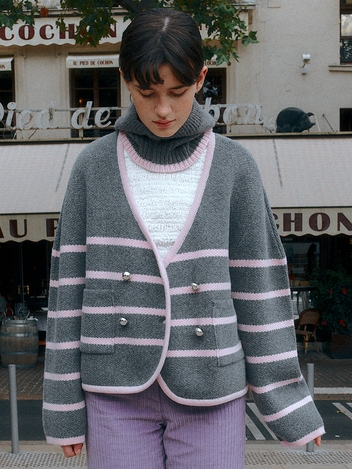  Lisa Stripe Double-breasted  Knit Jacket VC2399JK011M