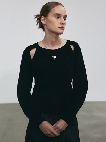 NNC RIBBED CUT OUT KNIT_BLACK