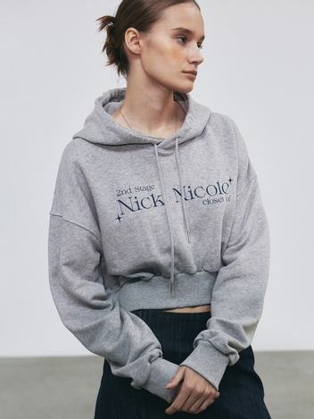 NICOLE SIGNATURE LOGO CROP HOODY_MELANGE GRAY