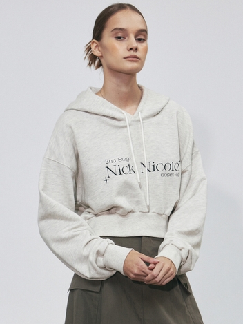 NICOLE SIGNATURE LOGO CROP HOODY_OATMEAL