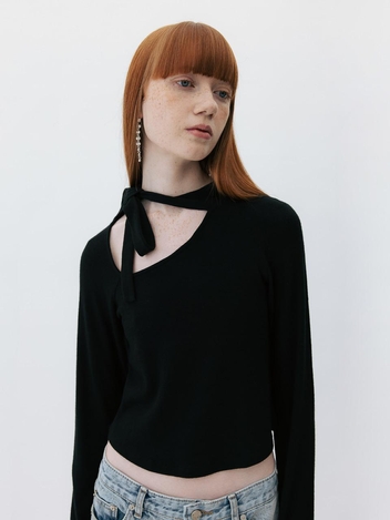 CO LONG SLEEVE SCARF JERSEY T-SHIRT_BLACK
