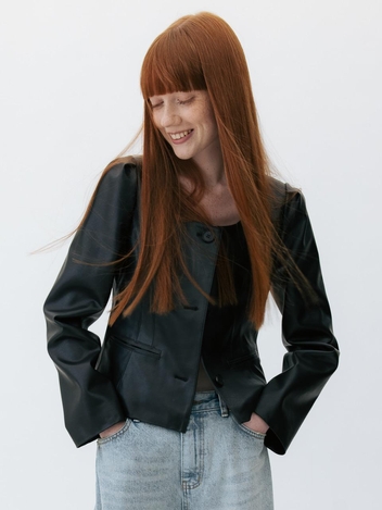 CO FAUX LEATHER SQUARE NECK JACKET_BLACK