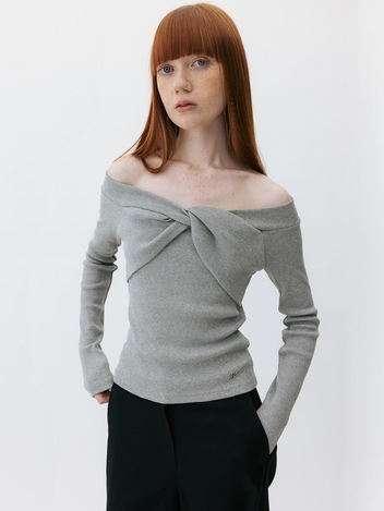 CO OFF SHOULDER JERSEY TOP_GREY