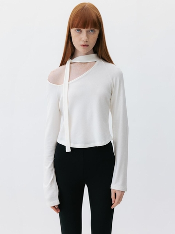 CO LONG SLEEVE SCARF JERSEY T-SHIRT_IVORY